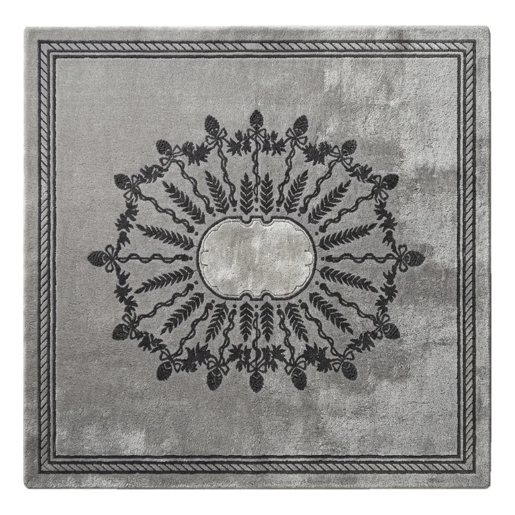 Silver Grey Hand-Tufted Rug with Charcoal Botanical Wreath Medallion