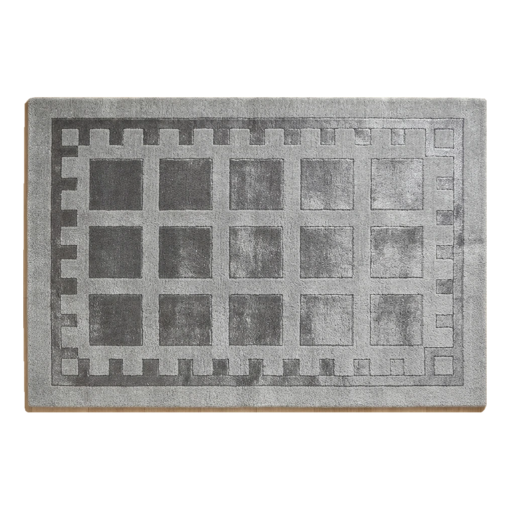 Silver Grey Hand-Tufted Rug with Charcoal Window Grid Border - alternate view