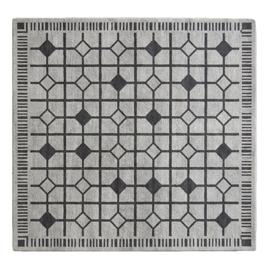 Silver Grey Lattice Hand-Tufted Rug with Charcoal Diamond Accents - alternate view