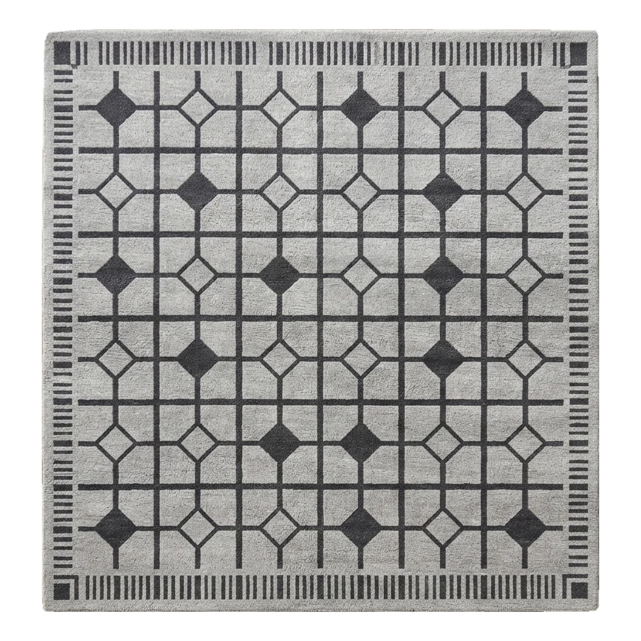 Silver Grey Lattice Hand-Tufted Rug with Charcoal Diamond Accents
