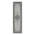 Silver Grey Medallion Hand-Tufted Runner with Charcoal Greek Key Border