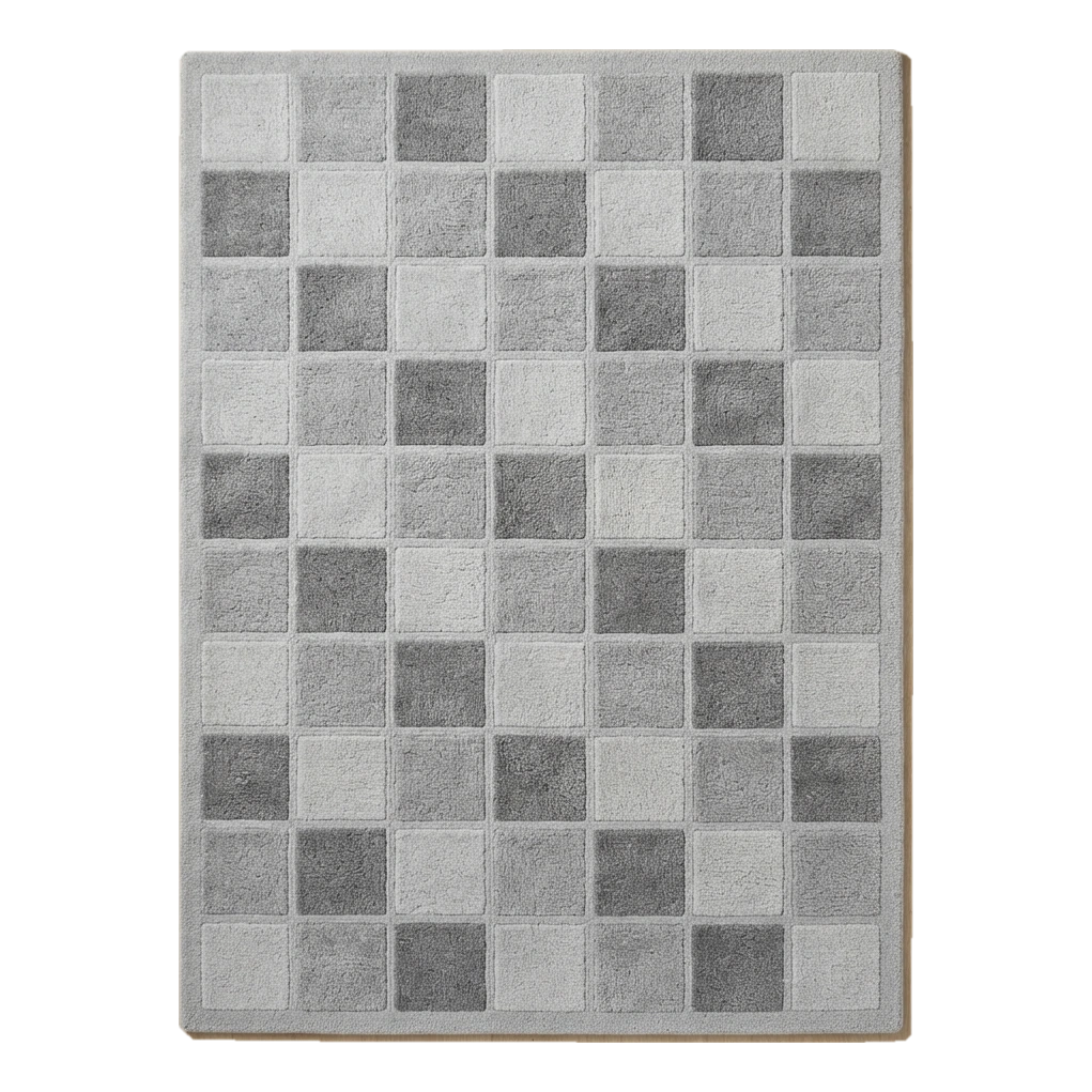 Silver and Charcoal Grey Checkerboard Hand-Tufted Rug