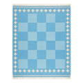 Sky Blue Checkerboard Cotton Flat Weave Rug with Ivory Cross Border