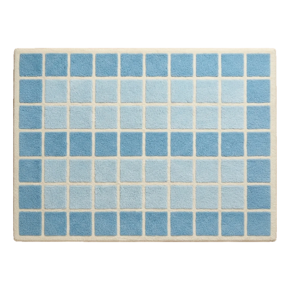 Sky Blue Checkerboard Hand-Tufted Rug with Ivory Grid Lines - alternate view