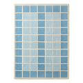 Sky Blue Checkerboard Hand-Tufted Rug with Ivory Grid Lines