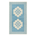 Sky Blue Double Medallion Hand-Tufted Runner with Ivory Greek Key Border