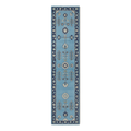 Sky Blue Floral Hand-Tufted Runner with Navy Vine Border