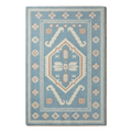 Sky Blue Tribal Medallion Hand-Tufted Rug with Cream Star Border