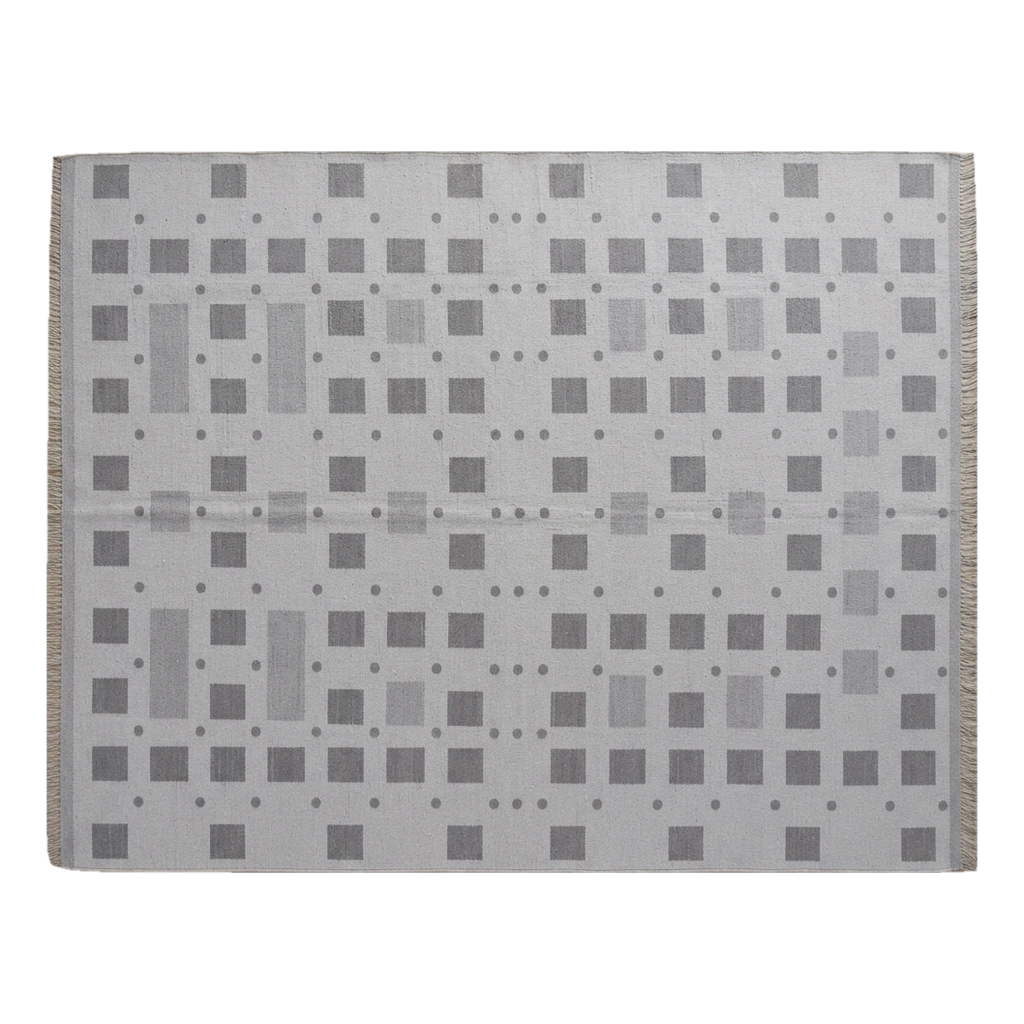 Slate Grey Geometric Cotton Flat Weave Rug with Charcoal Squares - alternate view