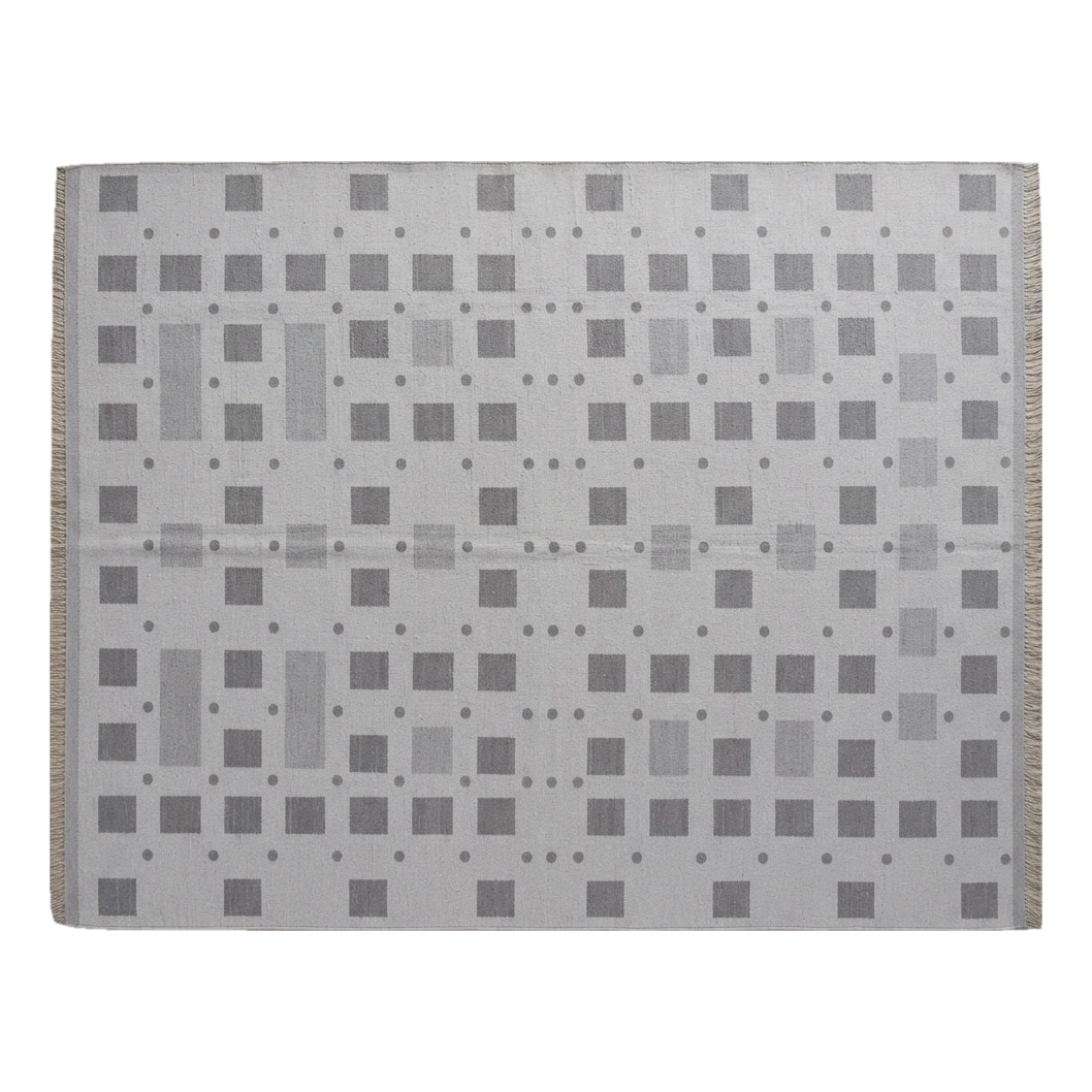 Slate Grey Geometric Cotton Flat Weave Rug with Charcoal Squares - alternate view