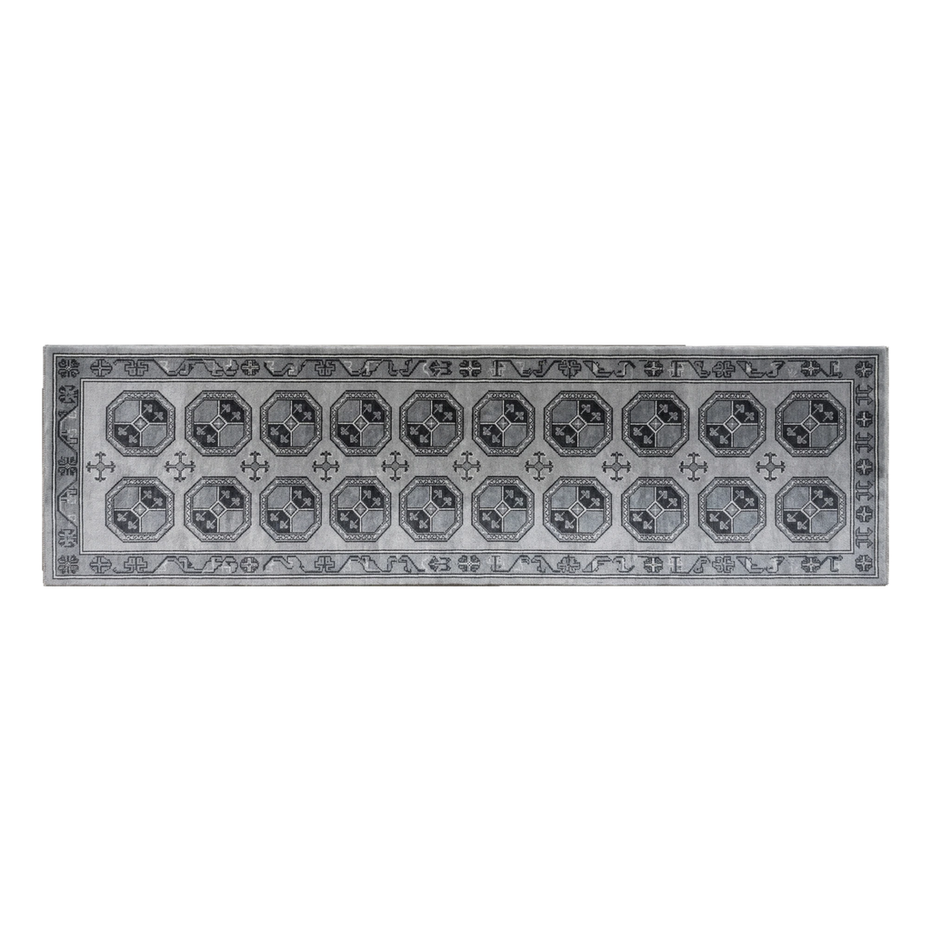 Slate Grey Geometric Octagon Hand-Knotted Runner - alternate view