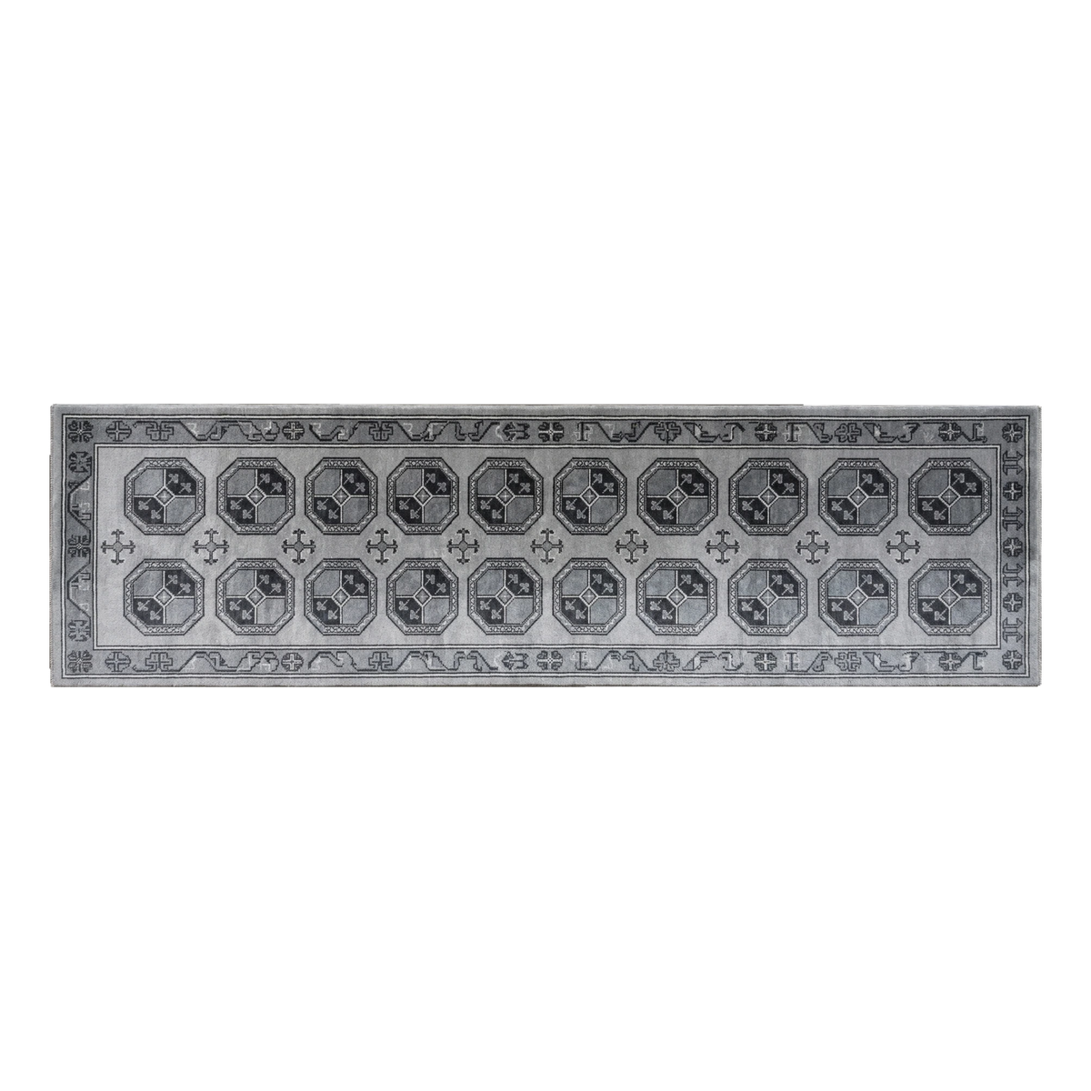 Slate Grey Geometric Octagon Hand-Knotted Runner - alternate view