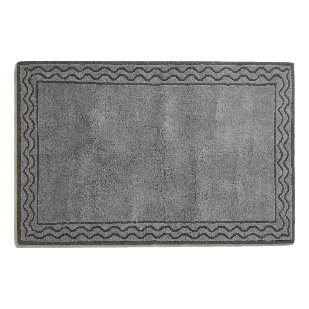 Slate Grey Hand-Tufted Rug with Charcoal Wave Border - alternate view