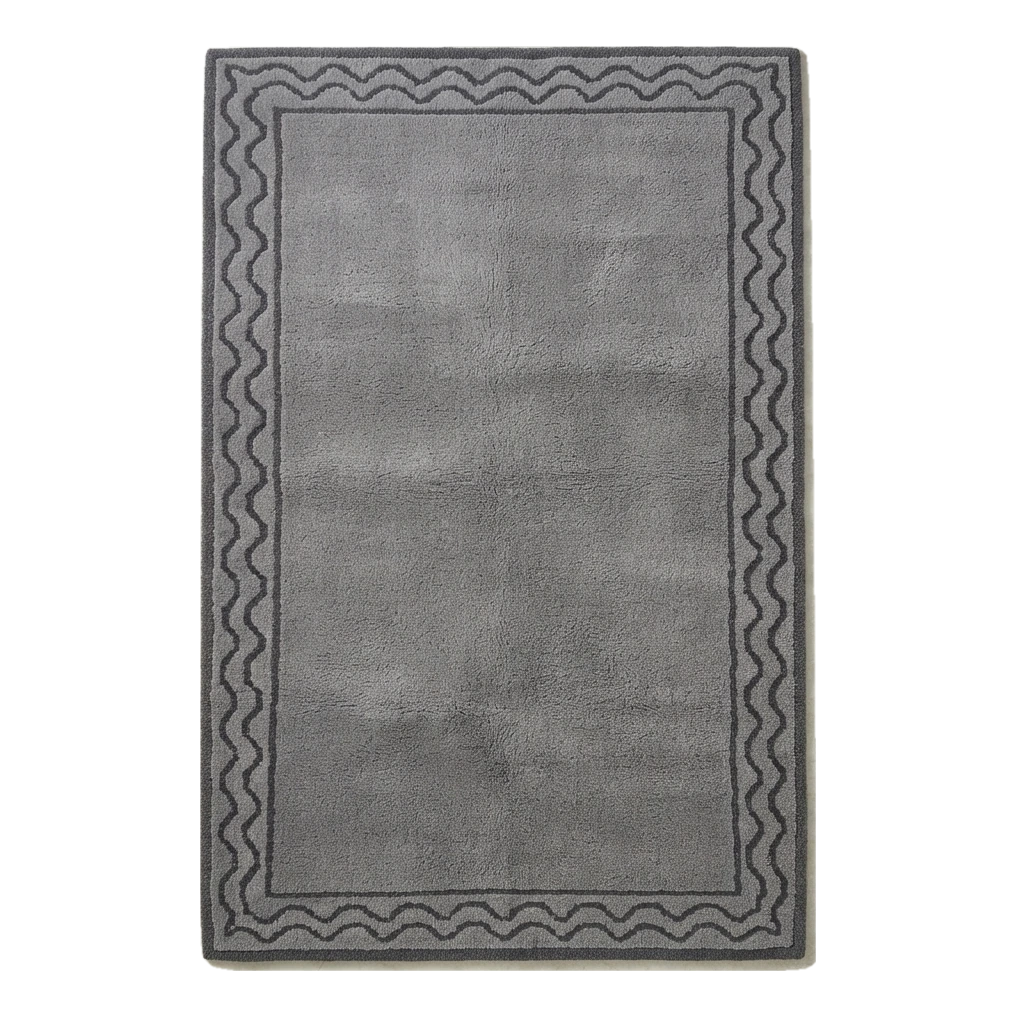 Slate Grey Hand-Tufted Rug with Charcoal Wave Border