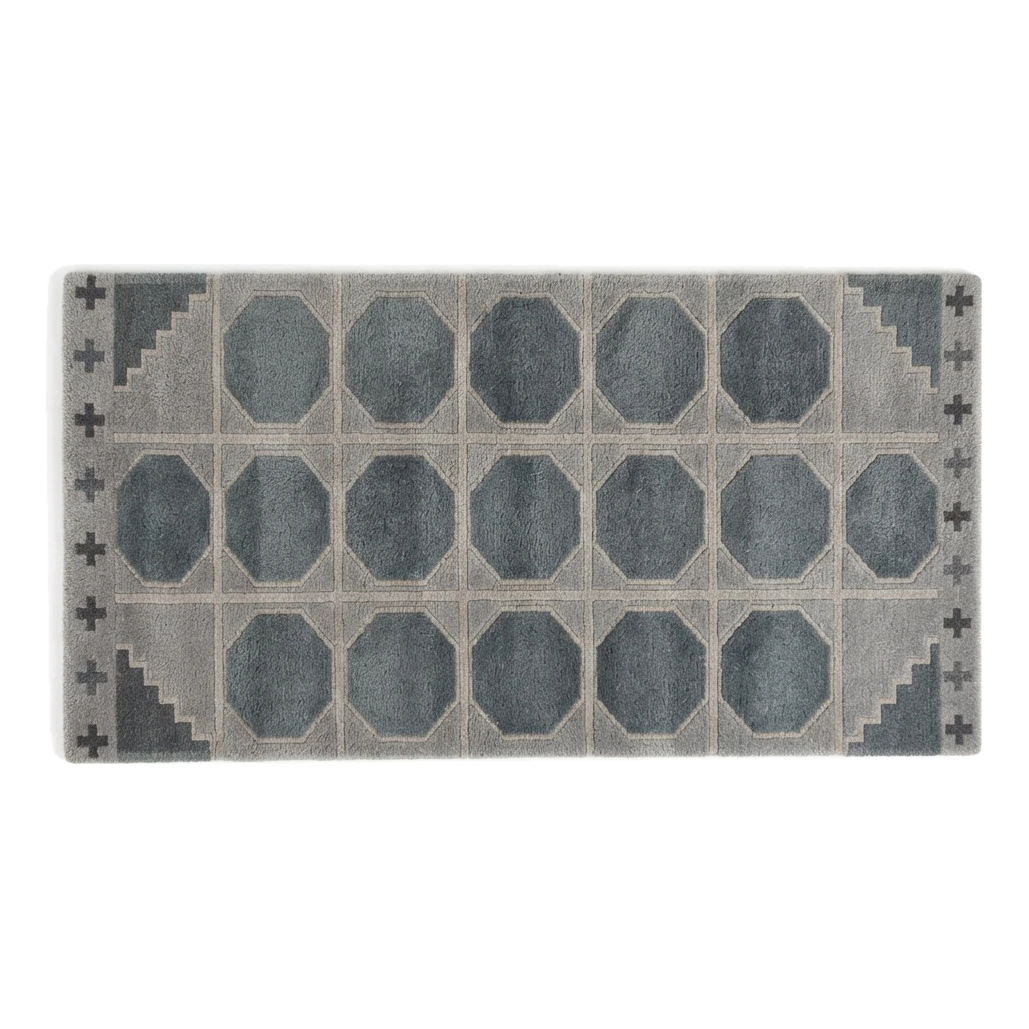 Slate Grey Octagon Tile Hand-Tufted Runner with Stepped Corners - alternate view