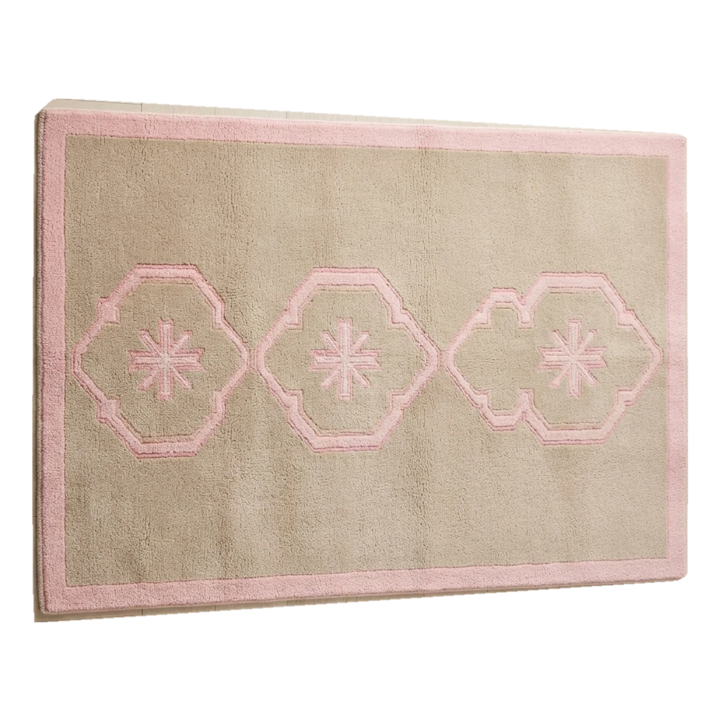 Taupe Hand-Tufted Rug with Blush Pink Carved Octagon Medallions - alternate view