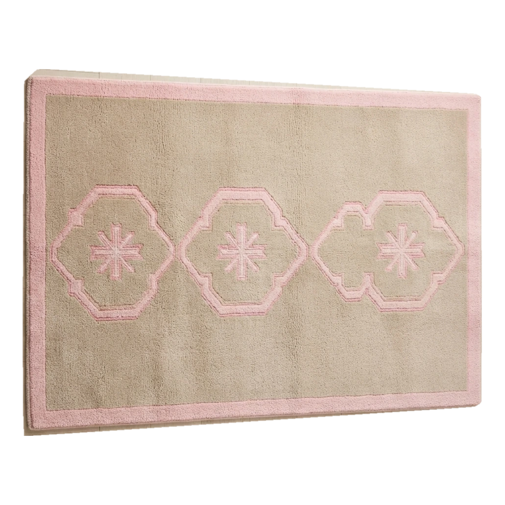 Taupe Hand-Tufted Rug with Blush Pink Carved Octagon Medallions - alternate view