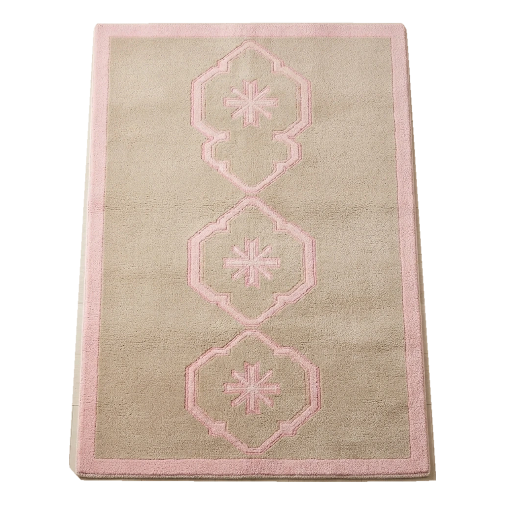 Taupe Hand-Tufted Rug with Blush Pink Carved Octagon Medallions