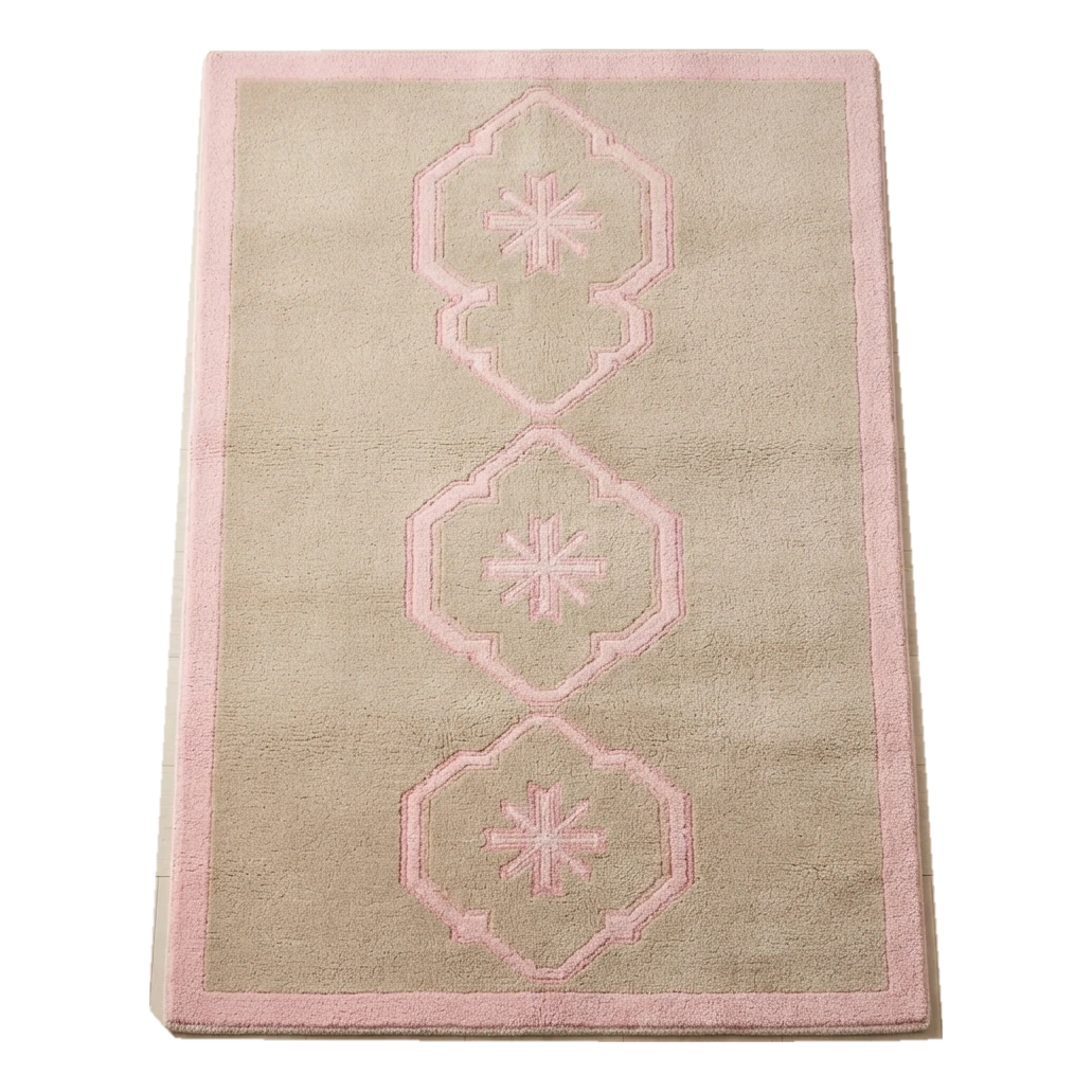 Taupe Hand-Tufted Rug with Blush Pink Carved Octagon Medallions