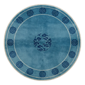 Teal Blue Round Hand-Knotted Rug with Navy Cloud Medallion