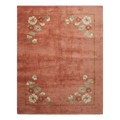 Terracotta Chinese Art Deco Hand-Knotted Rug with Floral Corner Sprays