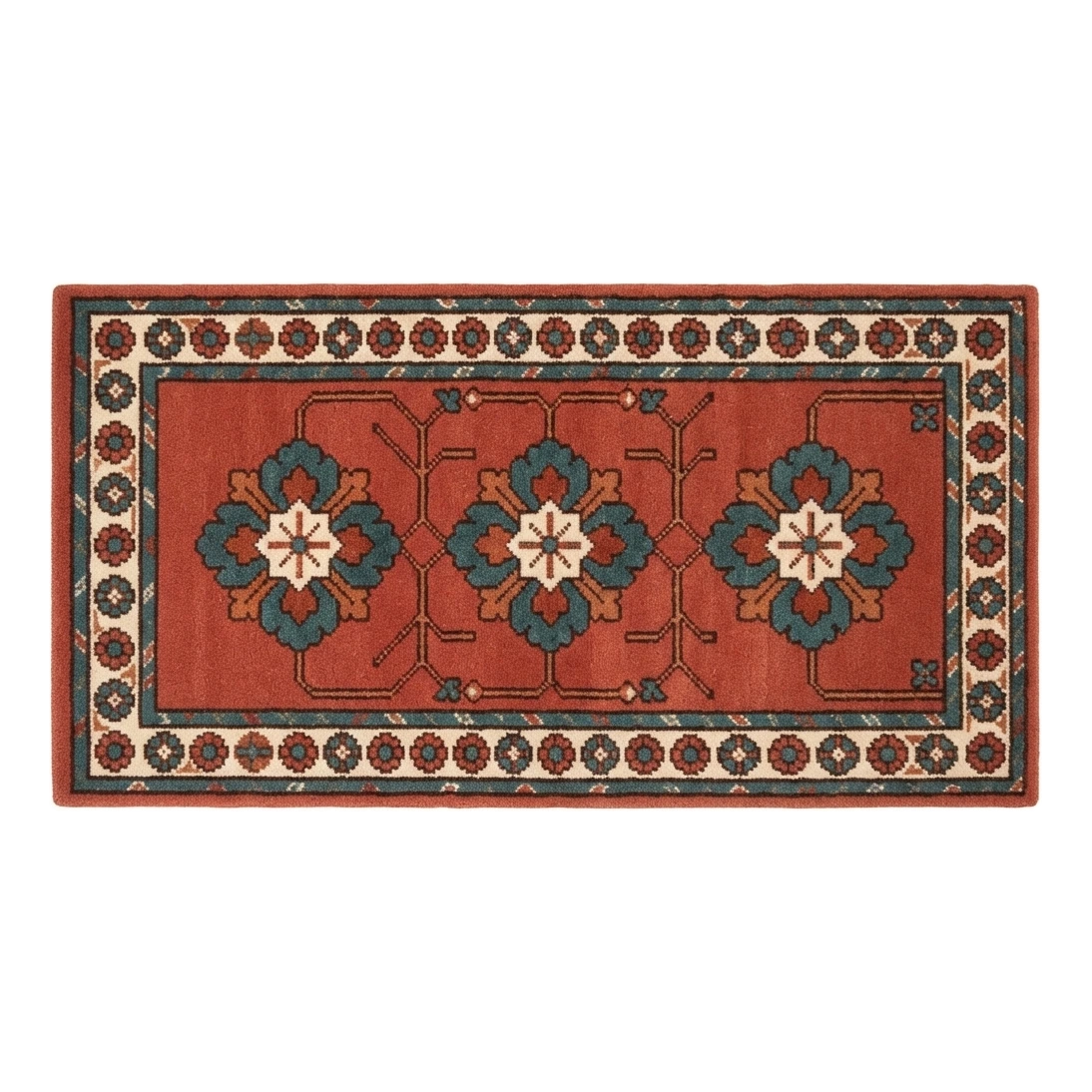 Terracotta Floral Medallion Hand-Tufted Runner with Teal Blooms - alternate view