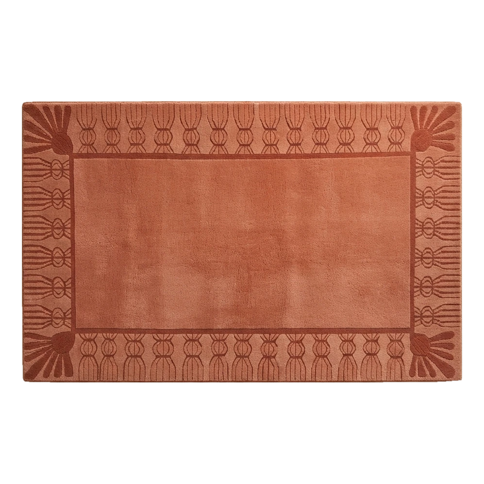 Terracotta Hand-Tufted Rug with Rust Carved Fan Border - alternate view
