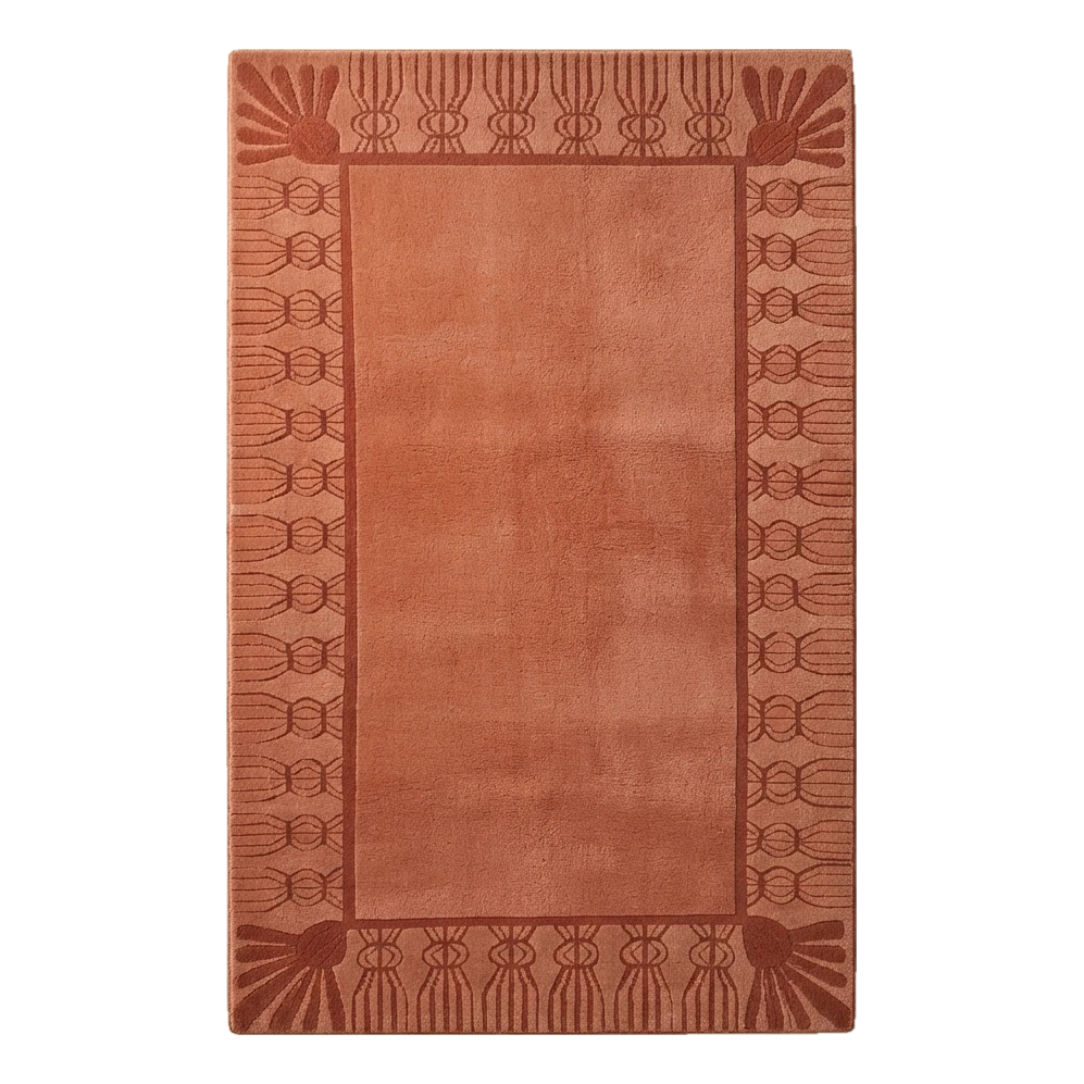 Terracotta Hand-Tufted Rug with Rust Carved Fan Border