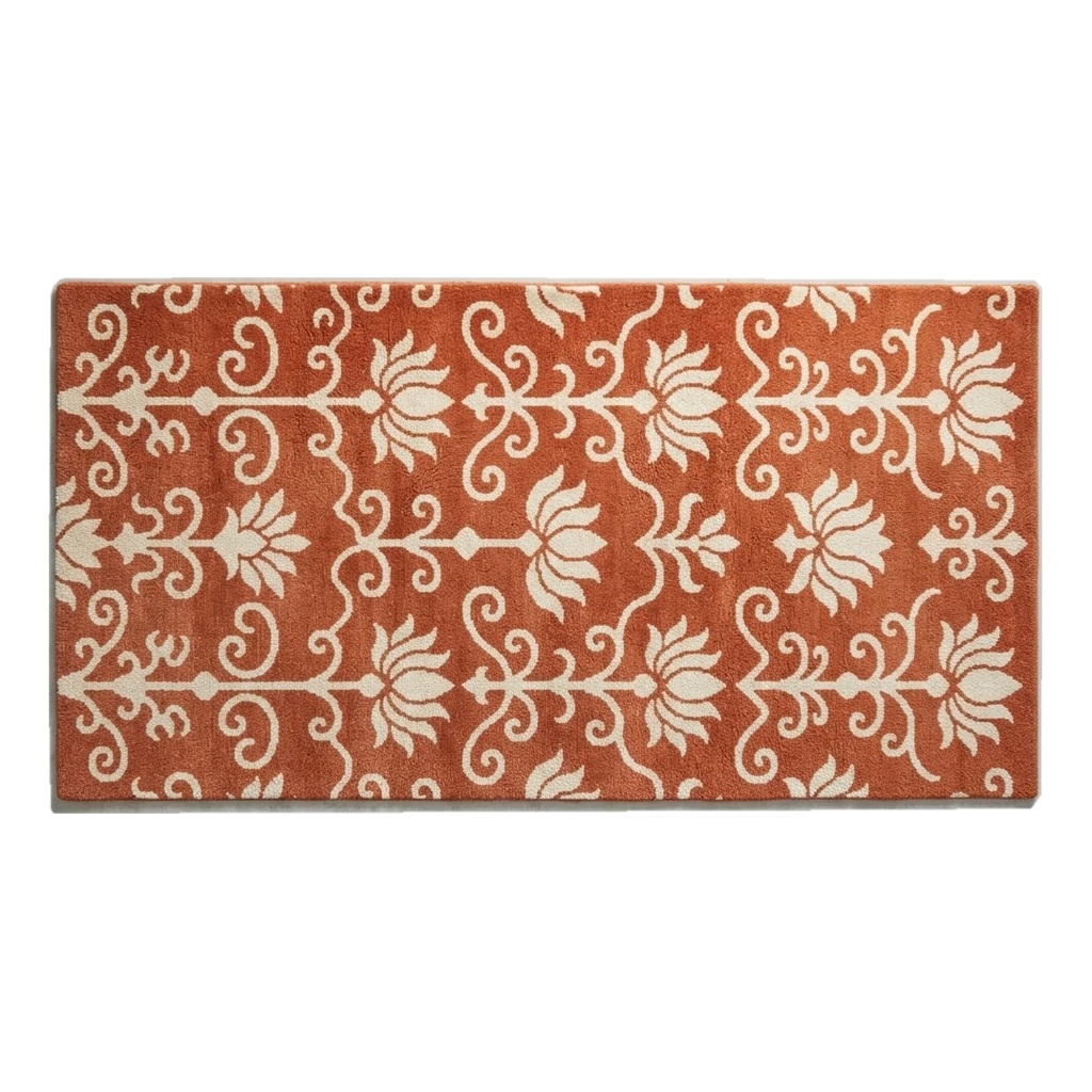 Terracotta Lotus Vine Hand-Tufted Runner with Ivory Blooms - alternate view