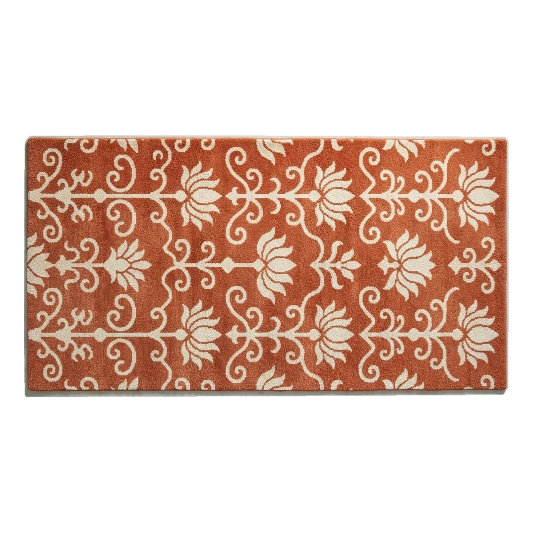 Terracotta Lotus Vine Hand-Tufted Runner with Ivory Blooms - alternate view