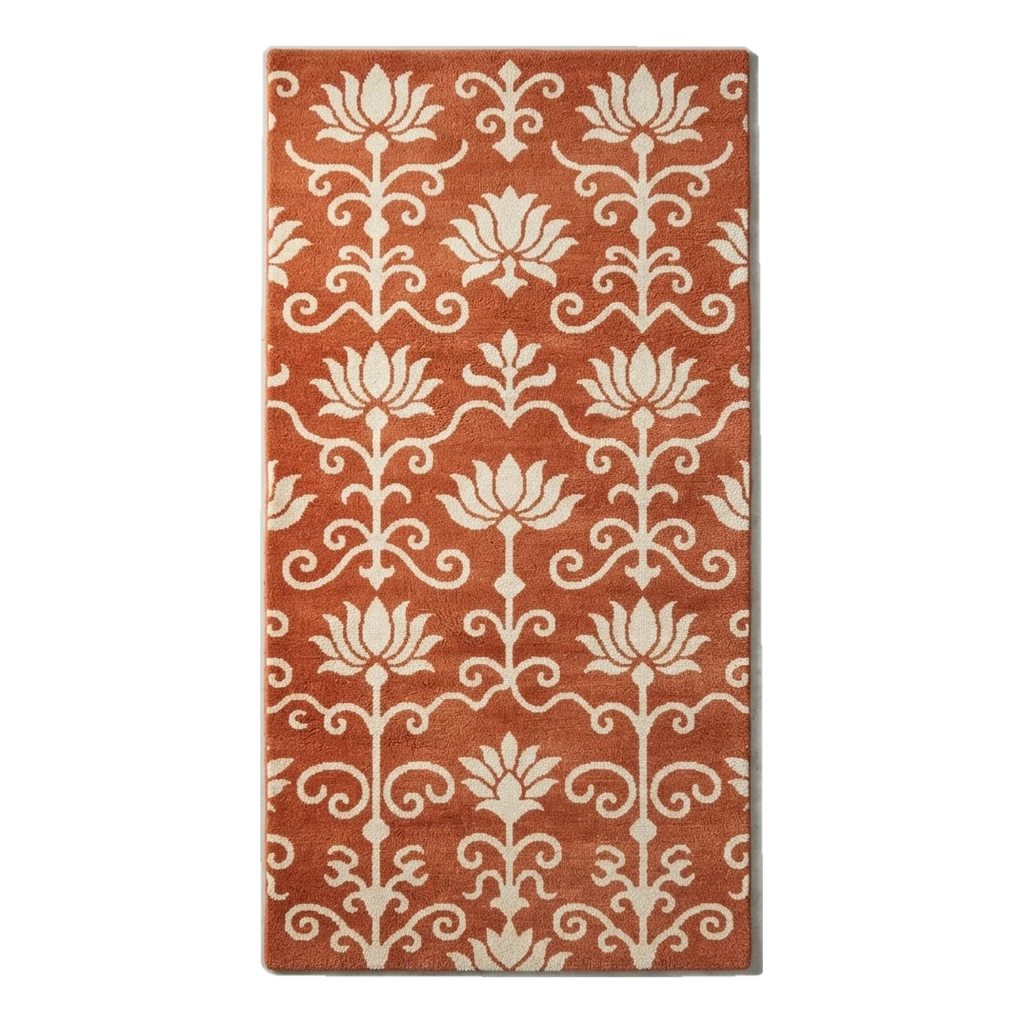 Terracotta Lotus Vine Hand-Tufted Runner with Ivory Blooms