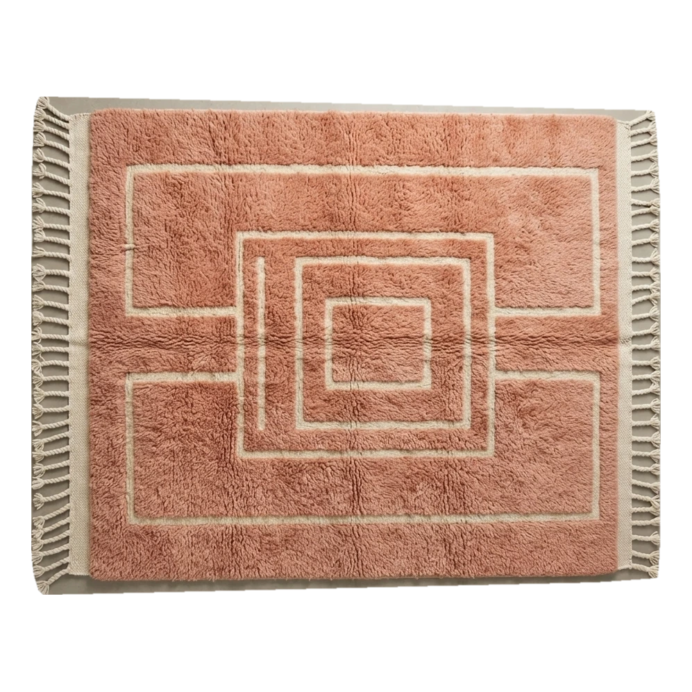 Terracotta Maze Moroccan Shag Rug with Cream Lines - alternate view