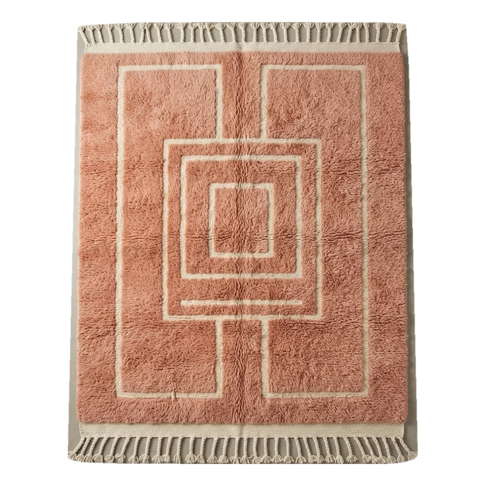 Terracotta Maze Moroccan Shag Rug with Cream Lines