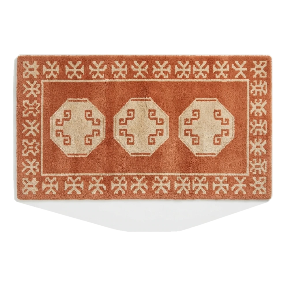 Terracotta Octagon Medallion Hand-Tufted Runner with Ivory Tribal Border - alternate view