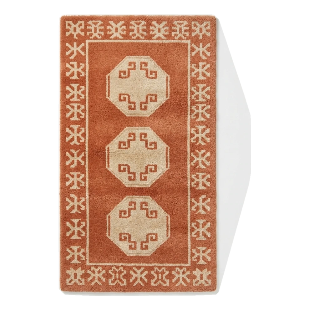 Terracotta Octagon Medallion Hand-Tufted Runner with Ivory Tribal Border