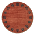 Terracotta Round Hand-Knotted Rug with Charcoal Shou Emblems