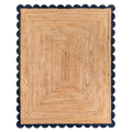 Natural Braided Jute Rug with Navy Blue Scalloped Border
