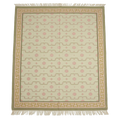 Ivory Cotton Flat Weave Rug with Sage Green Motifs and Greek Key Border