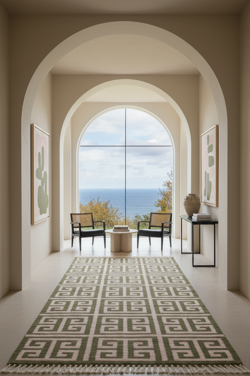 Taupe and Cream Greek Key Cotton Flat Weave Rug
