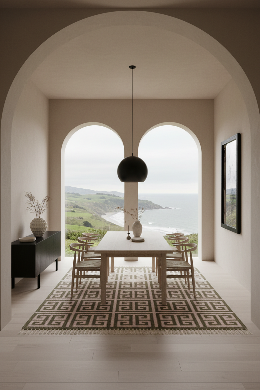 Taupe and Cream Greek Key Cotton Flat Weave Rug