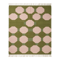 Olive Green Cotton Flat Weave Rug with Pink Octagon Dots