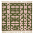 Olive Green and Cream Geometric Medallion Cotton Flat Weave Rug