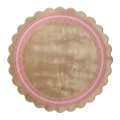 Taupe Round Hand-Tufted Rug with Pink Scalloped Border
