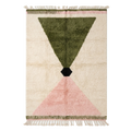 Cream Moroccan Shag Rug with Olive and Blush Pink Triangles