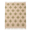 Beige Cotton Flat Weave Rug with Olive Green Floral Block Print