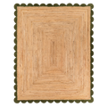 Natural Braided Jute Rug with Olive Green Scalloped Border