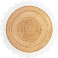 Natural Round Braided Jute Rug with White Scalloped Border
