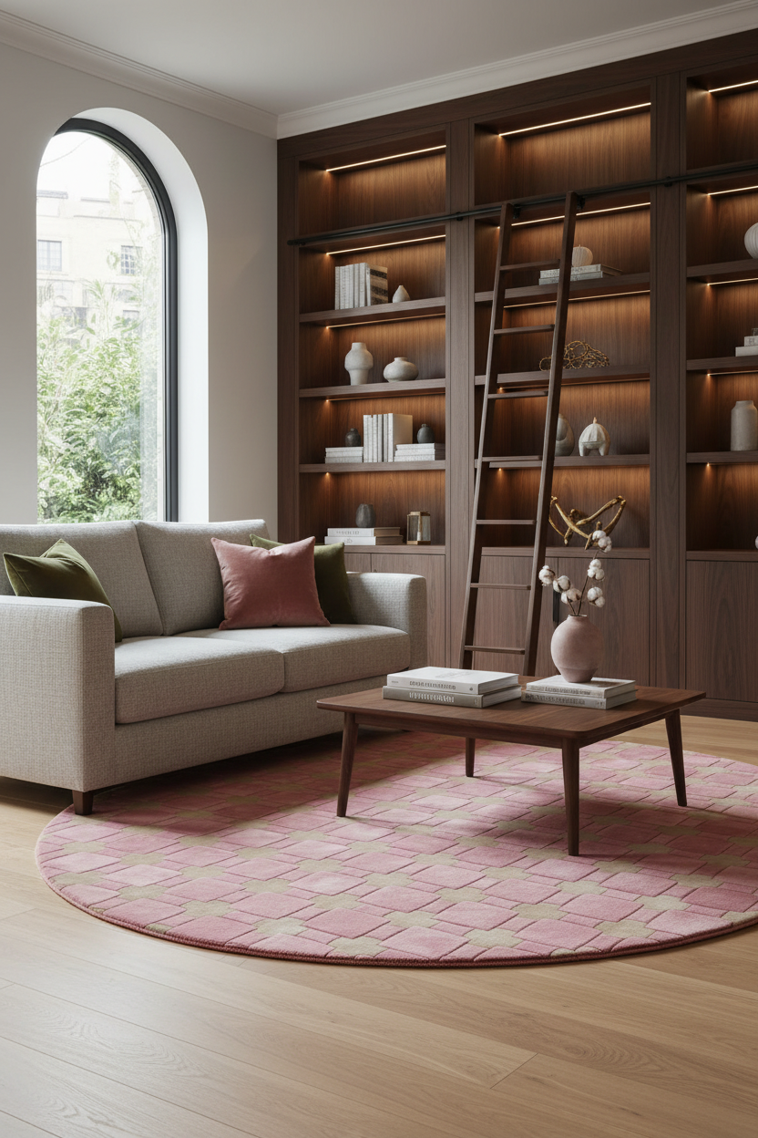 Pink and Sage Tonal Check Round Hand-Tufted Rug