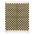 Olive Green and Cream Checkerboard Moroccan Shag Rug