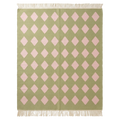 Olive Green Cotton Flat Weave Rug with Pink Diamond Harlequin Pattern
